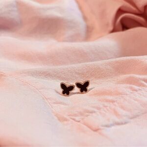 Butterfly Stud Earrings Black and Gold Post Back